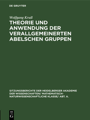 cover image of Theorie und Anwendung der verallgemeinerten Abelschen Gruppen